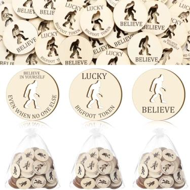 Imagem de Kathfly 120 peças Lucky Bigfoot Wooden Pocket Hug Token Gift Bulk with 3 Bags Organza Remembrance Round Wood Pocket Hug Token com citações inspiradoras para presente de colega de trabalho de Natal