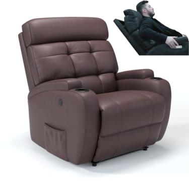 Imagem de Poltrona do Papai Reclinável Elétrica Bivolt Com Motor de Pescoço em Couro Bovino Damie (Marrom Lugano)