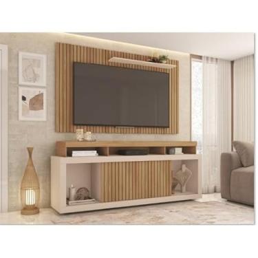 Imagem de Painel TV 65 Polegadas, Rack para TV com Porta de Correr, Ripado (Buriti Off)
