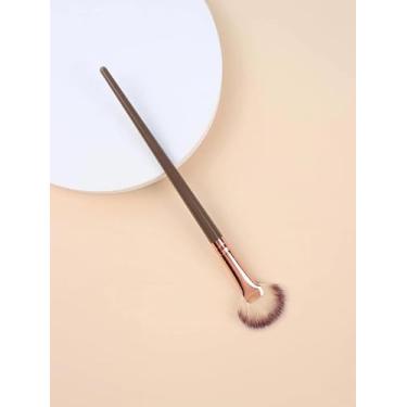 Imagem de 1 pincel de contorno marrom único em forma de leque premium bronzeador facial perfeito para bochecha, testa, mandíbula, nariz, mistura, aprofundamento, contorno, ferramentas cosméticas premium