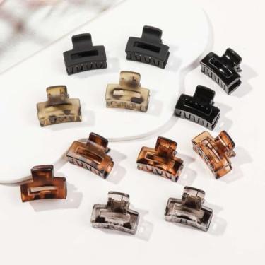Imagem de Presilhas de cabelo pequenas para mulheres - 12 peças retangulares sh mini grampos de cabelo, permanecem no lugar sem puxar ou prender, plástico durável, resistente - tartaruga e preto