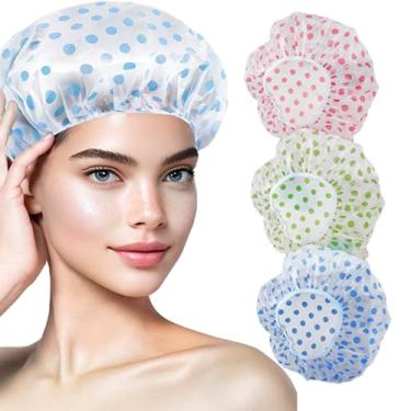 Imagem de 3 peças de touca de banho, touca de banho de plástico à prova d'água, toucas de banho reutilizáveis, grandes, grossas, impermeáveis, elásticas, para mulheres e homens