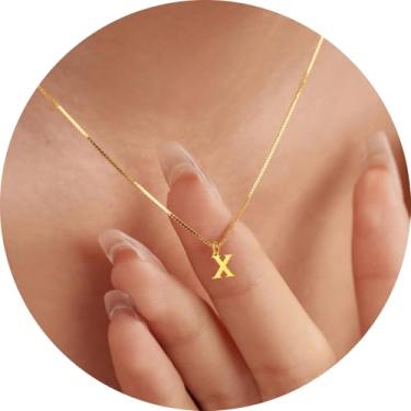 Imagem de Colar com inicial para mulheres, pingente de letra de aço inoxidável banhado a ouro 18K, bloco de A a Z, joia personalizada do alfabeto, 18+2in, Aço inoxidável, Sem Pedra Preciosa