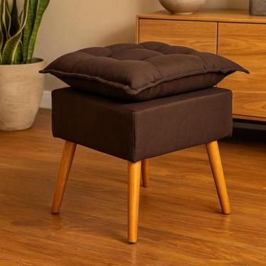 Imagem de Banqueta Onix Puff Apoio Para Pés Retrô Pé Palito Suede Marrom D26 - E