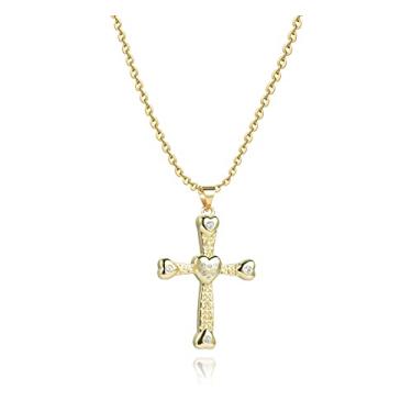 Imagem de MiiFort Colar de ouro com pingente de cruz de Jesus, colares de cruz religiosa, presente de aniversário, presente para mulheres, filha, irmã, tia, avó, neta, One Size, Metal, Sem Pedra Preciosa