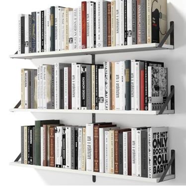 Imagem de Heimlove Prateleiras flutuantes para parede, estante flutuante de madeira de 91 cm de comprimento, conjunto de 3, prateleira pendurada na parede para banheiro, quarto, cozinha, branca