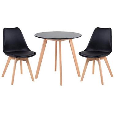 Imagem de Loft7, Mesa de jantar redonda 70 cm preto + 2 cadeiras Leda preto