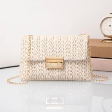 Imagem de Bolsa tiracolo feminina de palha, bolsa de ombro de vime feita à mão para praia, bolsa clutch de palha para férias, adequada para uso diário em viagens, Marfim, Lx11-a1-0177-02
