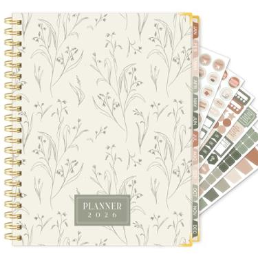 Imagem de GuassLee Agenda 2026, agenda semanal e mensal de janeiro de 2026 a dezembro de 2026, agenda bege estética de 21,3 x 15,5 cm com bolso traseiro, adesivos, abas revestidas para material de escritório