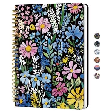 Imagem de Caderno de diário espiral forrado para mulheres, diários pautados pela faculdade A5 para escrever, cadernos de capa dura para trabalho, anotações e material escolar de escritório, 140 páginas - Jardim