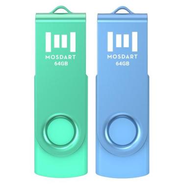 Imagem de Unidade flash USB MosDart 64GB USB 2.0 com laço de chaveiro verde/azul