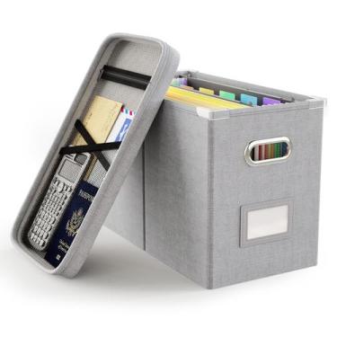 Imagem de Organizador de arquivos Oterri com tampa e bolso de malha 27x21x34 cm