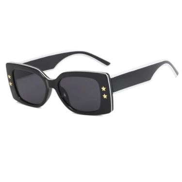 Imagem de HCPIHF Óculos de sol da moda vintage punk degradê feminino e masculino (preto-branco-preto)