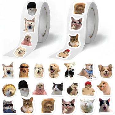 Imagem de 1000 peças de rolo de adesivos de meme de cachorro gato, 10 estilos engraçados para amantes de gatos e cães, adesivos fofos de vinil à prova d'água, pacote de adesivos à prova d'água, 500 gatinhos e