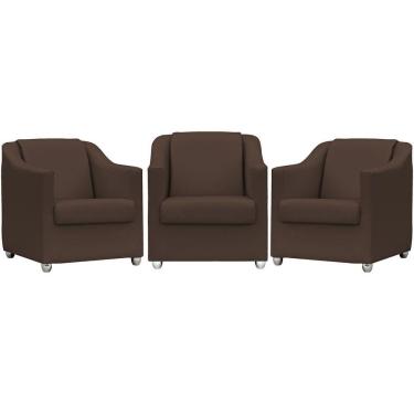 Imagem de Kit 3 Poltronas Mila Corino Cores Pé De Plástico Cromado - Marrom Corino