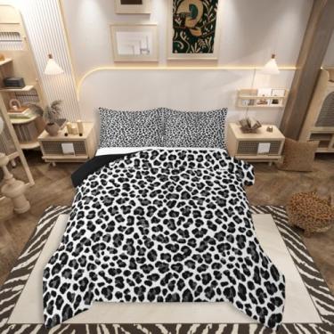 Imagem de jejeloiu Conjunto de cama de leopardo preto macio para meninos e meninas, conjunto de edredom casal com estampa de guepardo, de microfibra, safári, pele de animal, decoração de quarto, 3 peças com 2