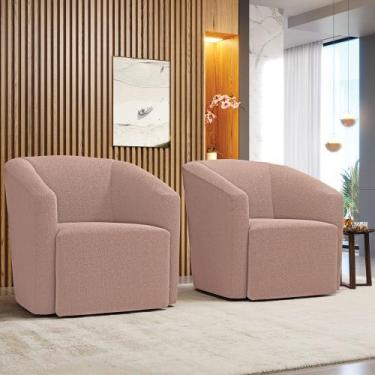 Imagem de Poltrona Sala de Estar Base Giratória Kit 2 Stella Max Bouclê Rosê D03