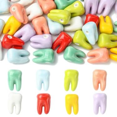 Imagem de Stiesy Contas de dente de cerâmica de porcelana feitas à mão, 40 peças, 8 cores, espaçador perfurado, contas soltas a granel para fazer joias faça você mesmo, pulseira, colar, brinco, artesanato