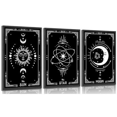 Imagem de 3 peças de corpos de tarô celestial arte de parede gótica mística pinturas de astrologia imagens decoração de parede minimalista corpos de tarô sol lua estrela pôsteres impressões arte para sala de
