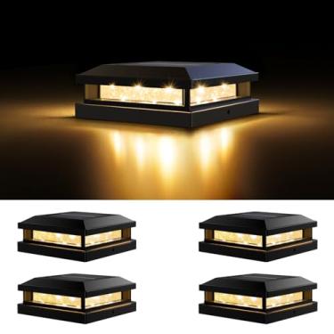 Imagem de Luz solar externa 4 pacotes, luz solar à prova d'água para 4 x 4 4,5 x 4,5 5 x 5 5 x 5 poste de madeira com iluminação quente/fria, luzes pretas de 16 LEDs para exterior, jardim, pátio, varanda