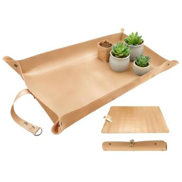 Imagem de JZZNNFEZN Tapete de transplante à prova d'água, tapete de replantio de plantas de couro, tapete de envasamento de suculentas interno, bandeja de vasos de plantas dobrável engrossada e tapete de