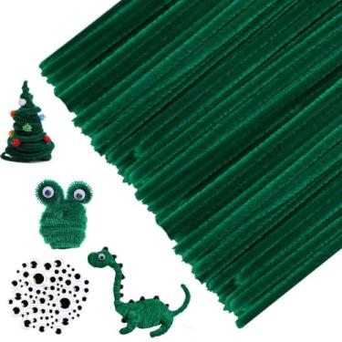 Imagem de URSDIART (350 pçs/conjunto) limpadores de cachimbo verdes e olhos agitados, limpadores de cachimbo de hastes de chenille de Natal verde escuro a granel 30,5 cm para artesanato criativo, materiais de