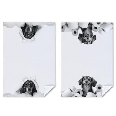 Imagem de Cabana Bro Funny Weiner Conjunto de 2 toalhas de mão de banheiro para cães, decoração de banheiro de cachorro, presentes para amantes de dachshund toalhas de mão decorativas femininas para banheiro