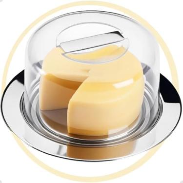 Imagem de Porta Queijo Queijeira com Tampa Acrílica e Base em Inox 21 cm Transparente para Servir e Conservar Premium