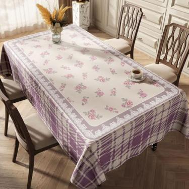 Imagem de Toalha de mesa floral vintage para mesas retangulares estilo francês toalha de mesa rústica, estampa de flores, resistente ao desgaste, vinil impermeável, capa de mesa de PVC para cozinha, acampamento