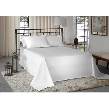 Imagem de Jogo de Cama Branco Liso, 300 Fios, 100% Algodão, 4 Peças, Juliet (King Size)