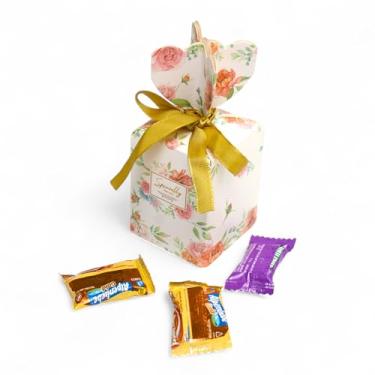 Imagem de PRINA E-SHOP Caixas de presente pequenas com tampas, 5 x 5 x 6 cm, pacote com 12, design de folha tropical verde e branca, embalagem de agradecimento com fitas (rosa)