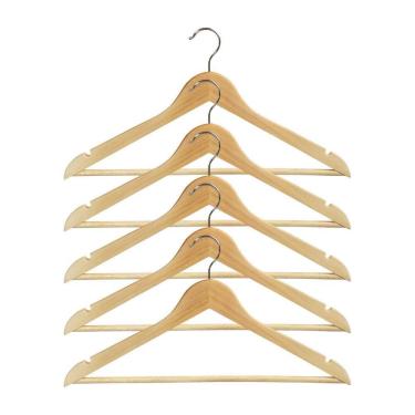 Imagem de Kit 5 Cabides De Madeira Adulto Verniz Closet Armário Roupas