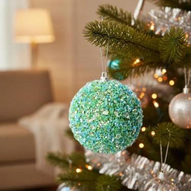 Imagem de Bola De Natal Decorada Estrelas Verde Dourado 8 Cm 3 Peças - Tok da Ca