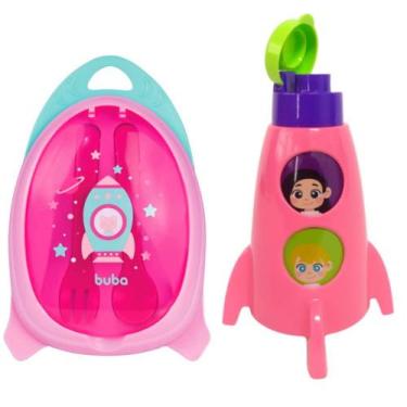 Imagem de Kit Pratinho com Divisórias Talher e Garrafa de Foguete Papinha Bebês 