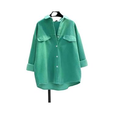 Imagem de Camisa Feminina de Veludo com Bolso Duplo - Manga Longa, Gola Polo e B