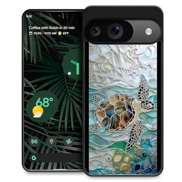 Imagem de FKBRCL4U Capa para Google Pixel 9/9 Pro, design gráfico para meninas, meninos, silicone macio, acrílico, proteção contra choque, projetada para o Google Pixel 9/9 Pro, vitral, tartaruga, marinha