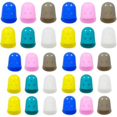Imagem de Pacote com 30 pontas de dedo de borracha, dedais de borracha para trabalho de escritório, artesanato, tocar guitarra e controle de palheta, capas de dedo de borracha de silicone em 6 cores