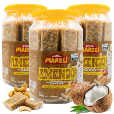 Imagem de Kit com 3 Potes, Doce Amendococo Paçoca Caseira Tradicional Com Coco Cocada, Gibi Doce de Amendoim, 20 Unidades, 1Kg, Sem Glúten, Para Festas e Eventos, Festa Junina, Doces Mareli