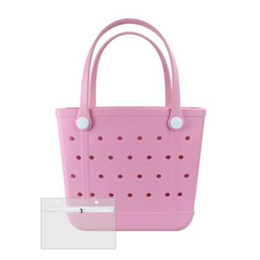 Imagem de Urvczza Bolsa de praia de borracha, bolsa feminina à prova d'água, para viagens, piscinas e academias, rosa, Medium, Bolsa de praia à prova d'água