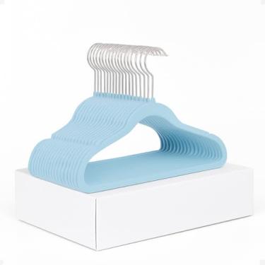 Imagem de Cabide de Veludo Infantil Antideslizante Azul, Bege, Preto e Rosa (20, Azul)