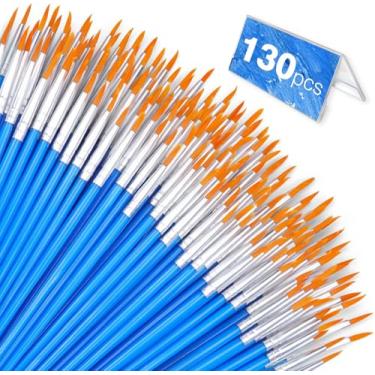 Imagem de AROIC Pincéis pequenos a granel, 130 peças de pincéis redondos de cabelo de nylon para sala de aula, pintura acrílica, pintura acrílica, pincéis profissionais e kits de pintura infantil
