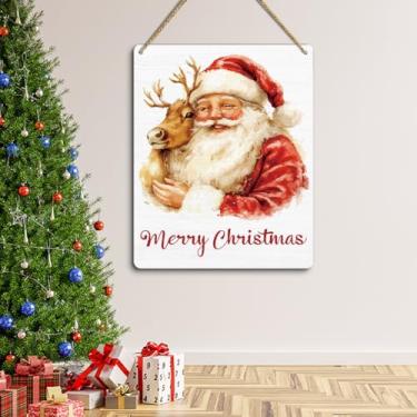 Imagem de Placa para decoração de porta de Feliz Natal sazonal para decoração de parede de Natal, decoração de Natal interna para cozinha de escritório em casa, 24 × 17 cm