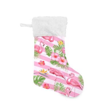 Imagem de Blueangle Pacote com 2 meias de flamingo bonitas de Natal de 17,7 polegadas para decorações de festas de fim de ano, porta-presentes e meias (135)