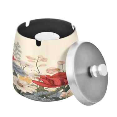 Imagem de Blueangle Cinzeiro floral colorido com tampa para cigarros, à prova de vento/chuva, aço inoxidável, sem fumaça, inodoro, cinzeiro para uso interno ou externo (147)