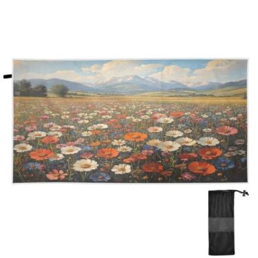 Imagem de ATTX Toalha de praia vintage com pintura a óleo de flores silvestres 70 x 188 cm - Cobertor de microfibra leve de secagem rápida e resistente à areia para piscina, ioga, academia e viagens | Esportes