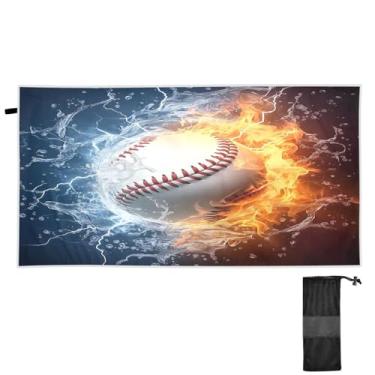 Imagem de ATTX Toalha de praia de fogo de água de beisebol 76 x 152 cm - Cobertor leve de microfibra resistente à areia de secagem rápida para piscina, ioga, academia e viagens | Esportes de banho de natação