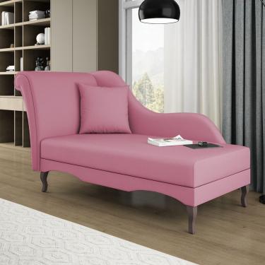 Imagem de Divã Recamier Chaise Longue Valentina Clássico Com Pés De Madeira Suede Rosa - Desk Design