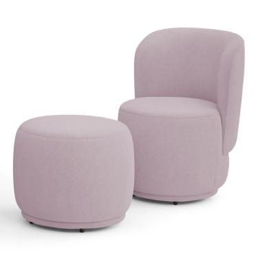 Imagem de Poltrona Decorativa Com Puff Orgânico Molly Bouclê Rosé - Desk Design