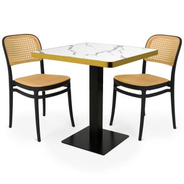 Imagem de Conjunto Mesa De Jantar Quadrada Venezia 70x70cm Branca Com 2 Cadeiras Roma - Preto
