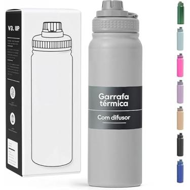 Imagem de Garrafa Térmica Esportiva 800ml Aço Inox Academia Bico Prático Tampa Antivazamento Alça Portátil BPA Free Parede Dupla Mantém Gelada 12h Resistente Durável (CINZA)